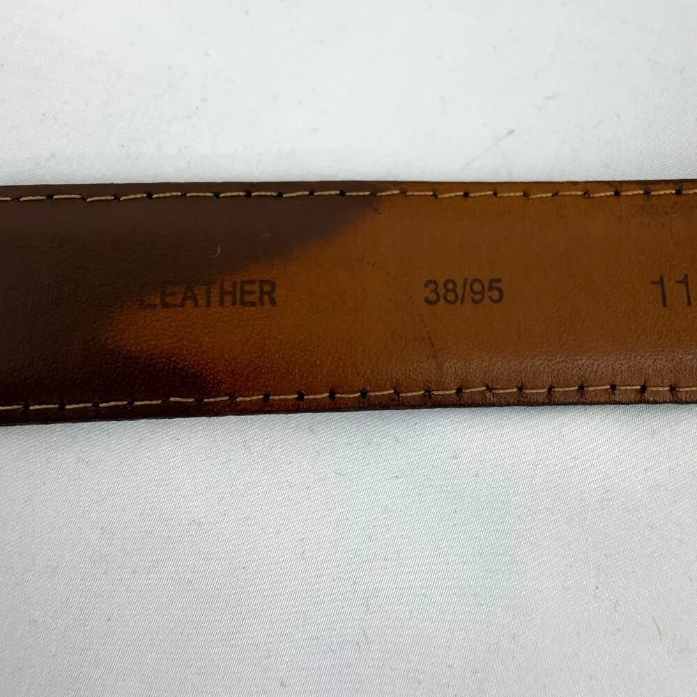 Black Genuine Leather Belt Size 38 Silver Tone Buckle Distressed